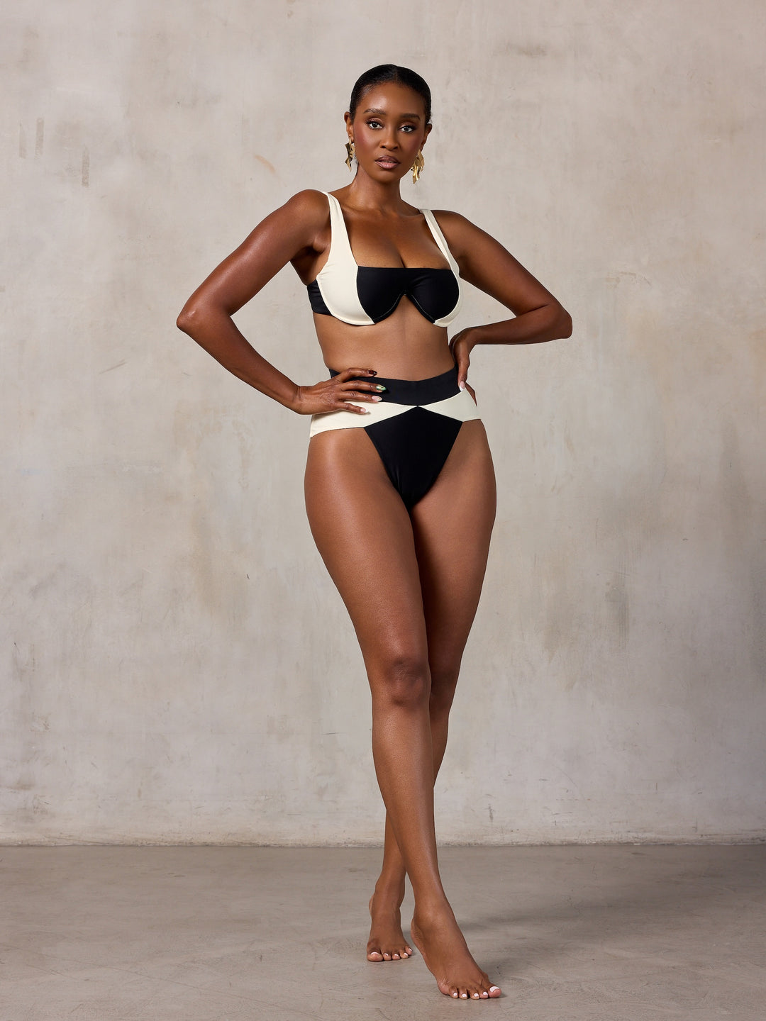 MBM Swim by Marcia B Maxwell Chance top Aspire bottom bikini #color_black-cream