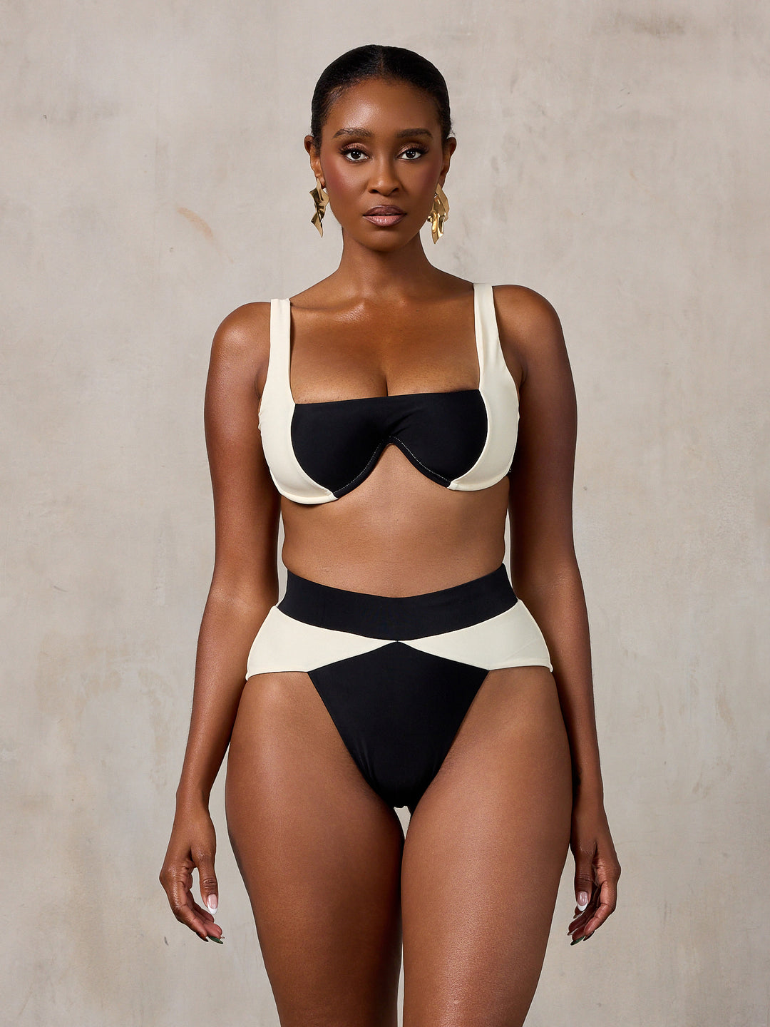 MBM Swim by Marcia B Maxwell Chance top Aspire bottom bikini #color_black-cream