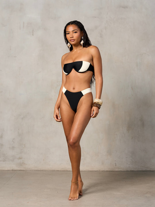 MBM Swim by Marcia B Maxwell Lagoon top vista bottom black and cream bikini #color_black-cream