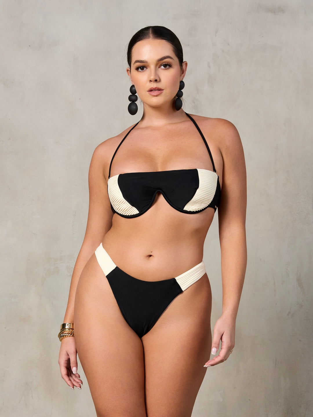 MBM Swim by Marcia B Maxwell Lagoon top vista bottom black and cream bikini #color_black-cream
