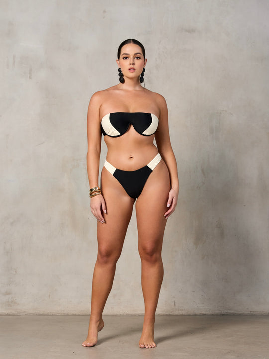 MBM Swim by Marcia B Maxwell Lagoon top vista bottom black and cream bikini #color_black-cream