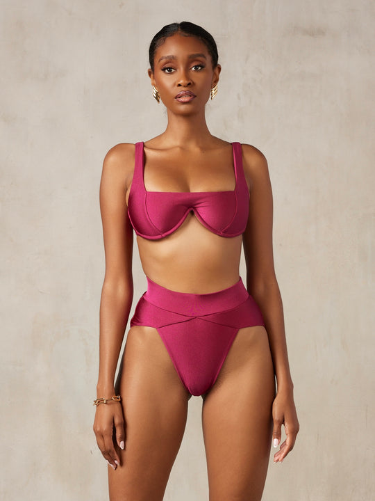 MBM Swim By Marcia B Maxwell model wearing burgundy berry bikini Chance top and Aspire bottom #color_berry