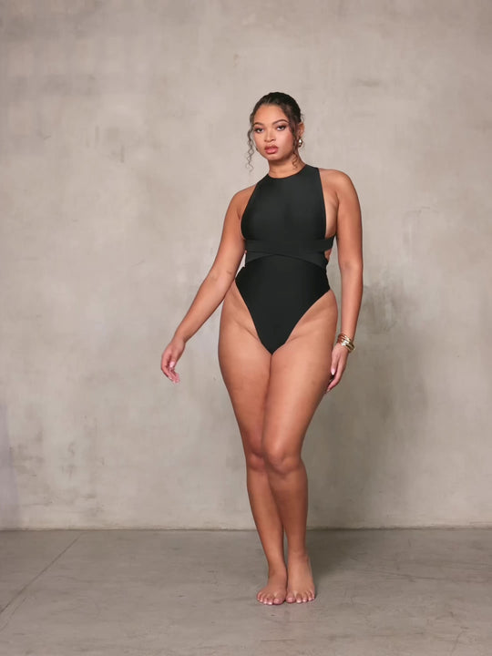 MBM swim by Marcia B Maxwell Black Ethos One-piece swimsuit on model #color_black