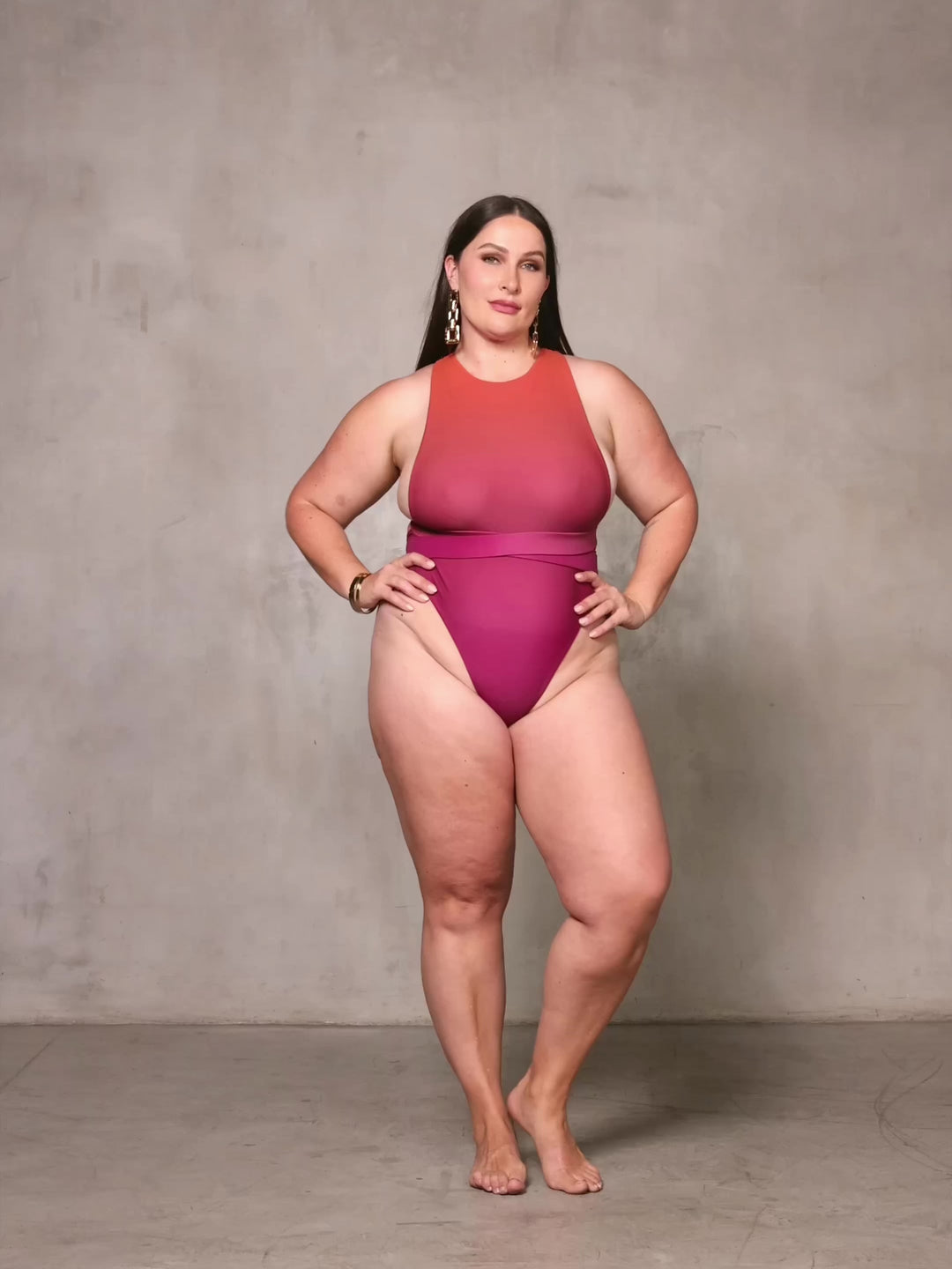 MBM swim by Marcia B Maxwell ombre Ethos One-piece swimsuit on model #color_orange-ombre