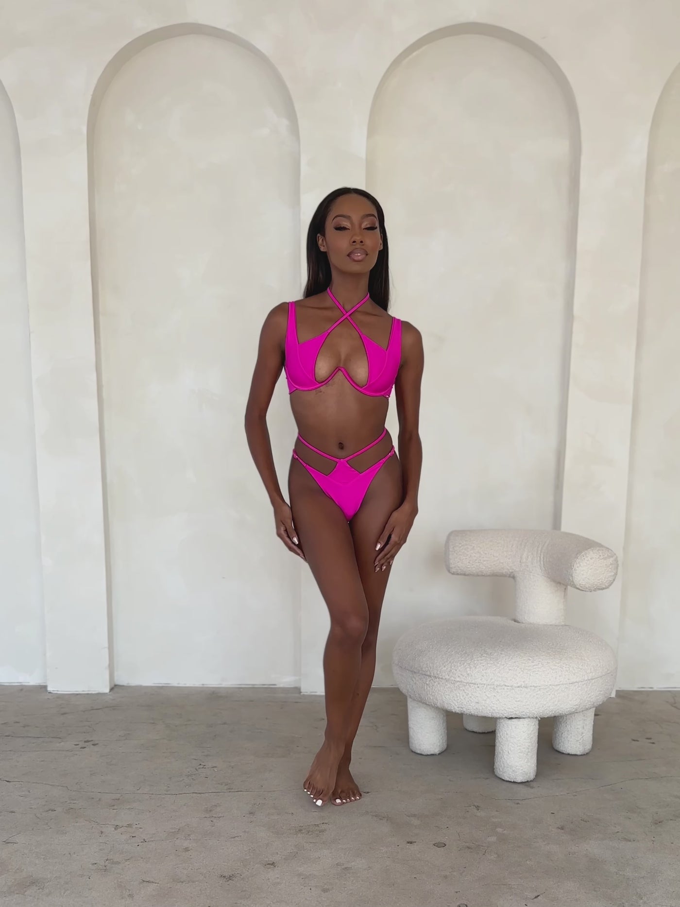 MBM Swim by Marcia B Maxwell model wearing Magenta Pink bikini Charm top and Desire bottoms #color_magenta