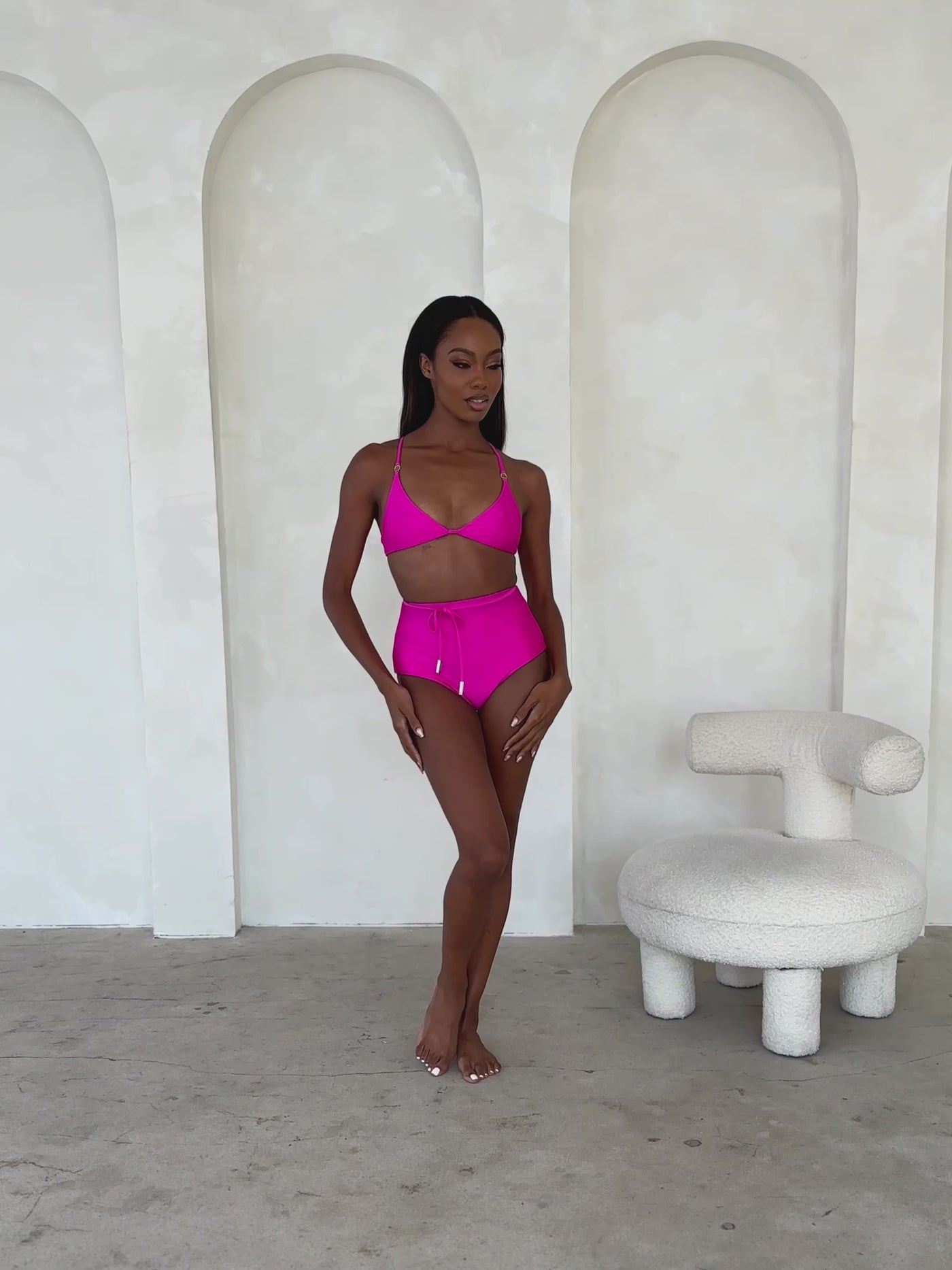 MBM Swim by Marcia B Maxwell model wearing Magenta Pink Bikini Charm top and Destiny bottoms #color_magenta