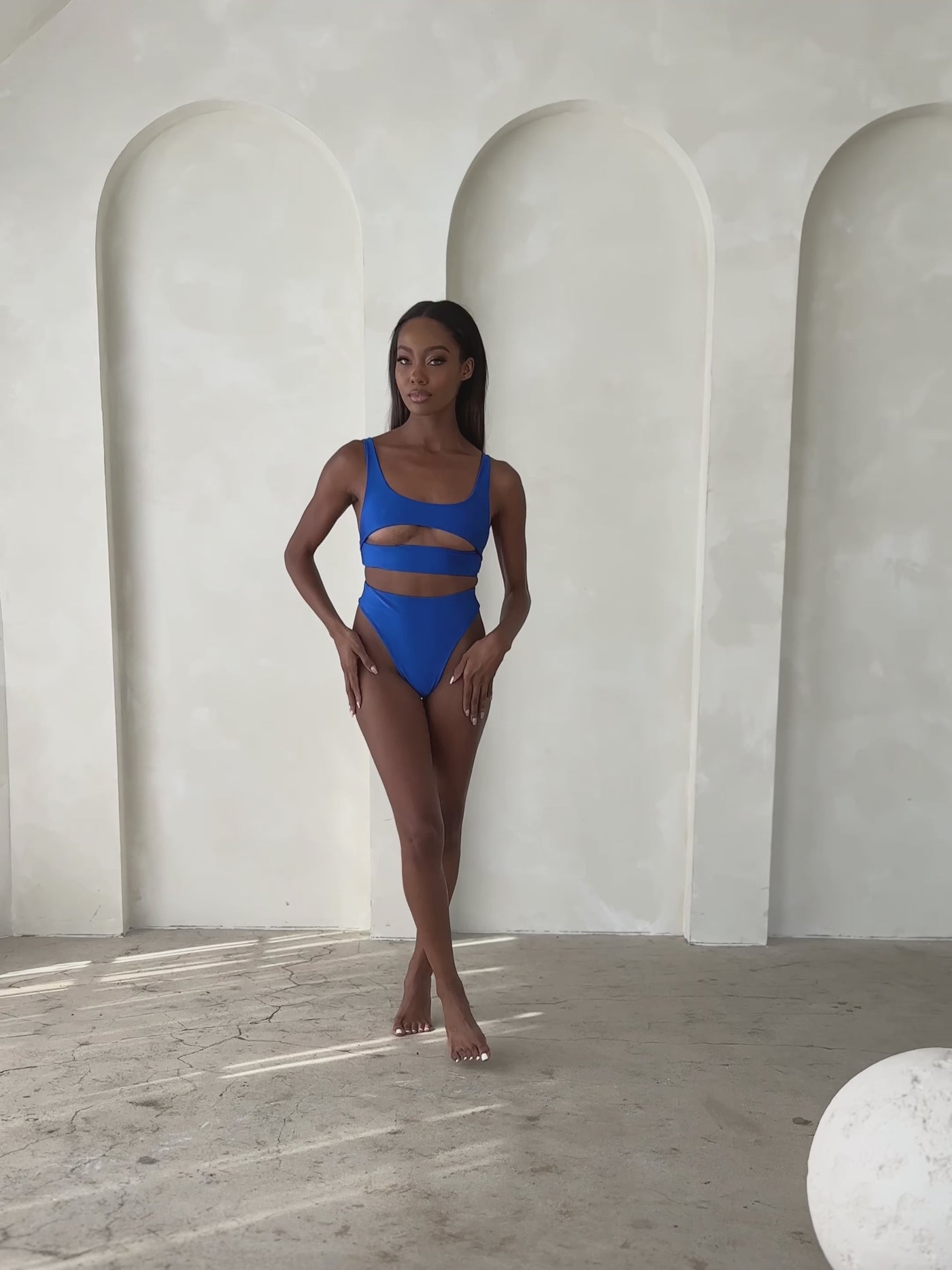 MBM Swim By Marcia B Maxwell model wearing cobalt blue bikini Chance top and Wish bottom #color_cobalt