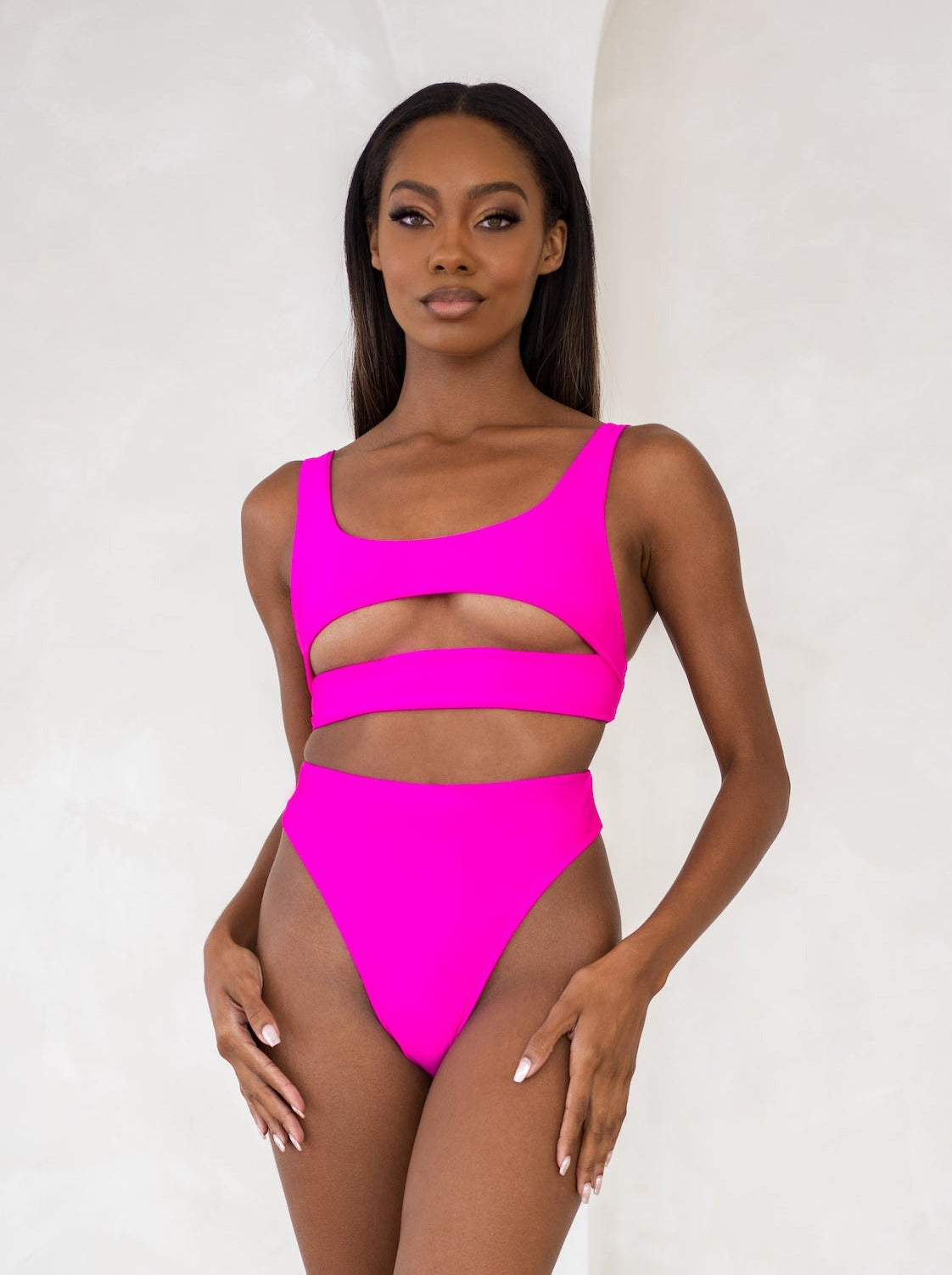 MBM Swim By Marcia B Maxwell model wearing Magenta Pink bikini Lucky top & Wish bottom  #color_magenta