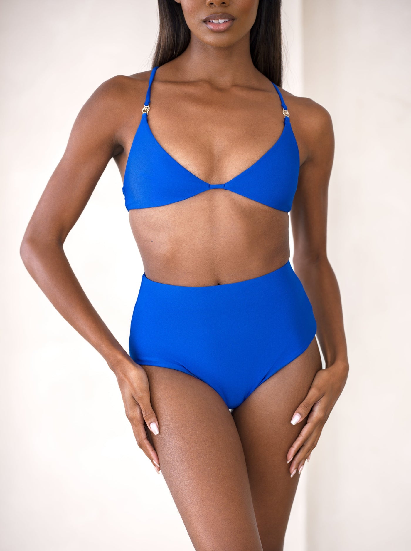 MBM Swim By Marcia B Maxwell model wearing Cobalt blue bikini Charm top, Destiny bottom #color_cobalt
