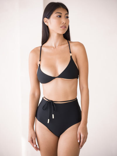 MBM Swim by Marcia B Maxwell model wearing black bikini Charm top and Destiny bottoms #color_black