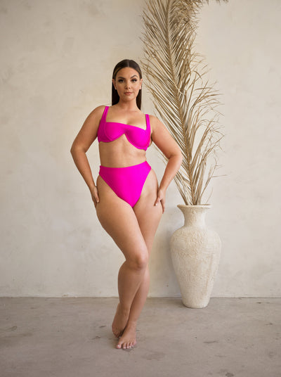 MBM Swim By Marcia B Maxwell model wearing Magenta Pink bikini Chance top & Wish bottom #color_magenta