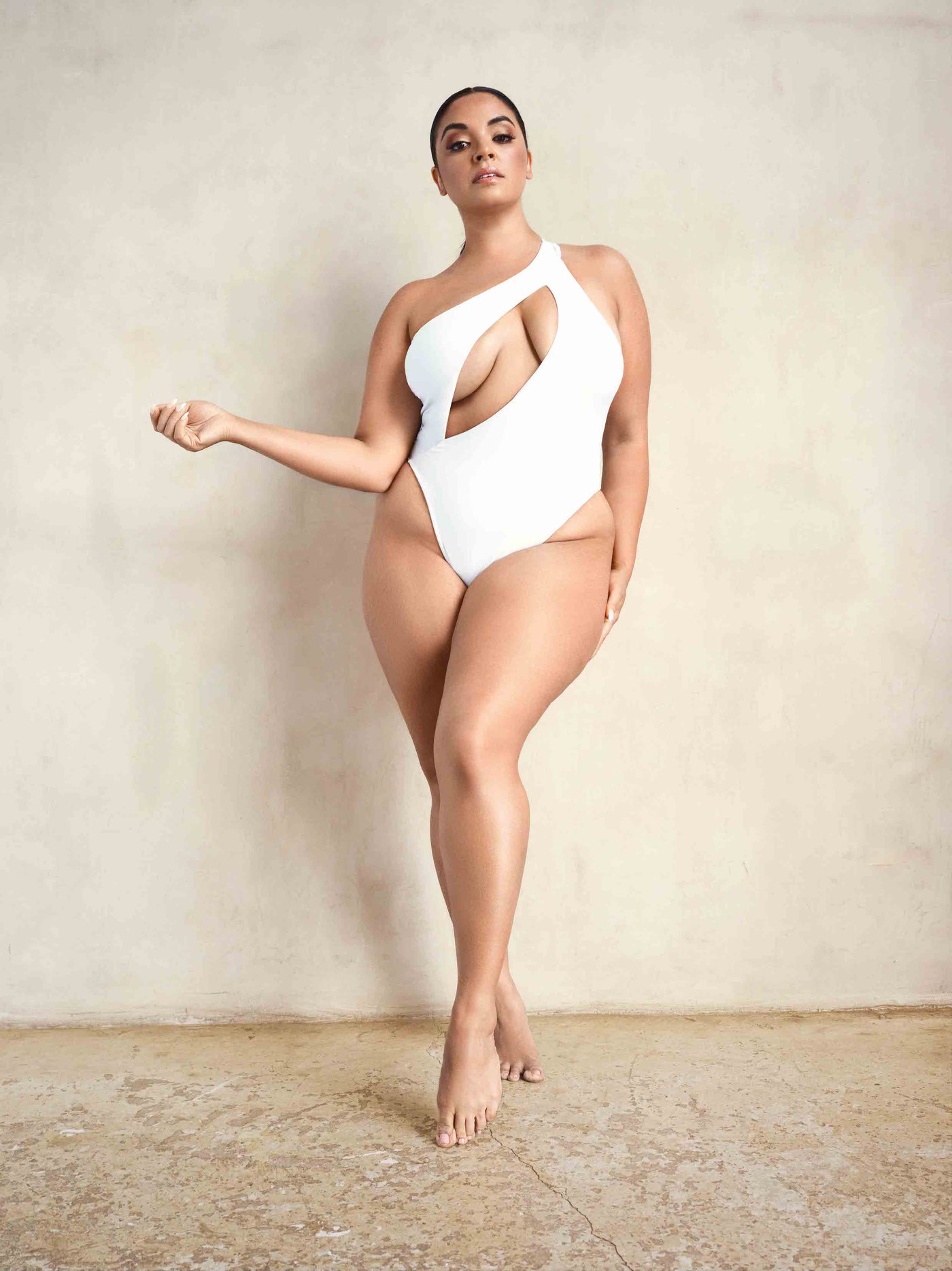 MBM Swim by Marcia B Maxwell Serenity one-piece white swimsuit Plus size model #color_white