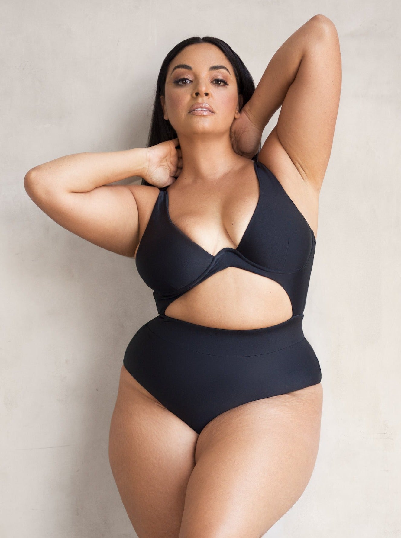 MBM swim by Marcia B Maxwell Piece Black one-piece monokini swimsuit on Plus size curvy model #color_black