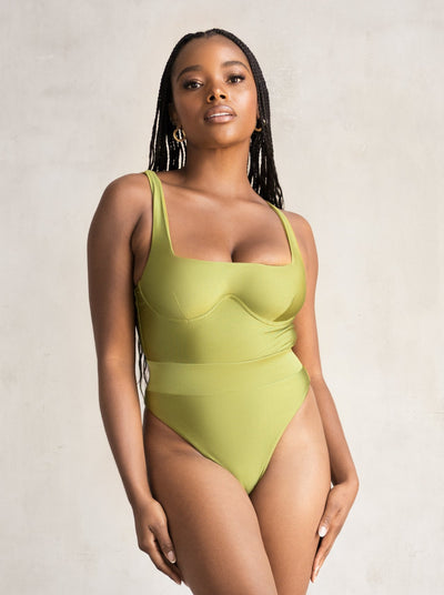MBM Swim by Marcia B Maxwell Hope one-piece monokini swimsuit olive green on black modal #color_olive