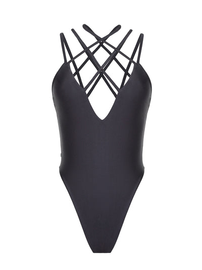 MBM Swim by Marcia B Maxwell Strappy Black Joy one piece monokini swimsuit #color_black